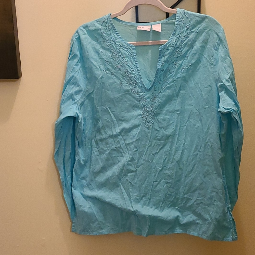 Kim Roger's Aqua Embellished Long Sleeve Top
